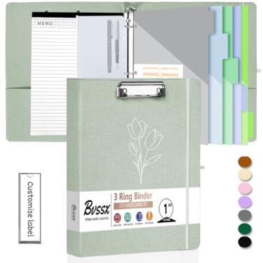 Imagem de BVSSX Fichário de 3 anéis com prancheta, fichários de 2,5 cm com bloco de notas e 5 divisórias com bolsos, etiquetas, pranchetas de poliuretano para escritório escolar (tulipa verde, tamanho carta)