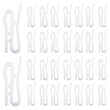 Imagem de FOCMKEAS 30 ganchos de cortina de plástico branco plissado ganchos de cortina 1,26" (32 mm) de comprimento gancho de cortina gancho de cortina e pino para cortinas de janela de porta de chuveiro