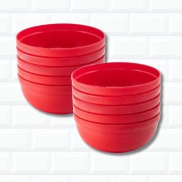 Imagem de 10 Mini Bowl Tigela Plástico Vermelho Pote Cumbuca 340Ml - Solrac