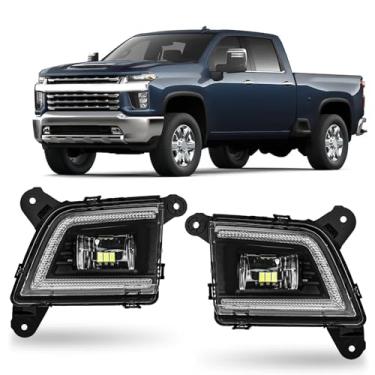 Imagem de Daikokuya Lente preta com faróis de neblina LED DRL compatível com Chevrolet Silverado 1500 2500HD 3500HD 2019-2023, atualização e modificada, 1 par de luz de neblina LED, conjunto de farol de neblina