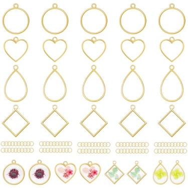 Imagem de Gartful Molduras abertas para fabricação de joias de resina, pingentes de moldura oca com anéis de salto, biséis artesanais para colar, brincos, Liga de aço, Sem Pedra Preciosa