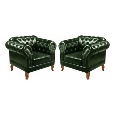 Imagem de Kit 2 Poltronas Chesterfield Dom Pedro Vintage Retrô Capitonê Couro Verde