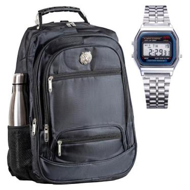 Imagem de Mochila Masculina Impermeável Alça Cabo de Aço Reforçada + Relógio Dig