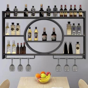 Imagem de Bar De Parede, Armários De Exposição De Parede Para Colecionáveis Suporte De Vinho Montado Na Parede E Prateleiras De Parede De Suporte De Vidro Para Quarto Para De, Black, 100 * 15 * 80cm