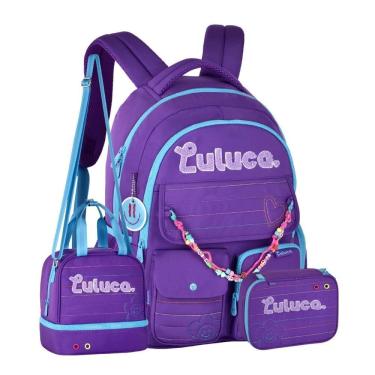Imagem de Kit Mochila Costas Luluca Pandinha Lancheira Estojo - Roxo