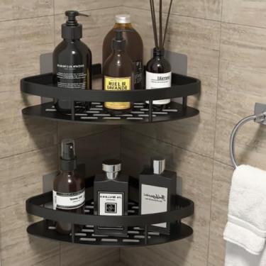 Imagem de Kit 2 Prateleiras de Canto Para Banheiro, Estilo Grade, Porta Shampoo Sabonete, Nicho Organizador Cozinha Lavanderia, Aluminio Resistente Estilo Industrial