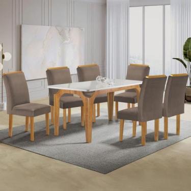 Imagem de Mesa de Jantar 6 Lugares Melina Luisa com Vidro Cinamomo/Off White/Beg