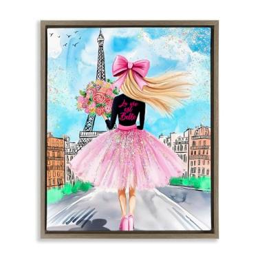 Imagem de Stupell Industries Parisian Fashionista & Bouquet Marrom Emoldurado Tela de Parede Design de Parede por Jess Stempel, 78 x 63 cm