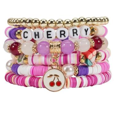Imagem de Twinfree Pulseiras elásticas empilháveis com contas de polímero de banana cereja morango abacaxi manga e argila de polímero boêmio, One Size, Miçangas, Sem Pedra Preciosa