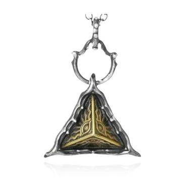 Imagem de Pingente de Olho de Hórus para homens – Colar egípcio de dois tons com símbolo Ra esculpido, joia vintage de proteção de faraó, amuleto com pingente de olho de Anúbis