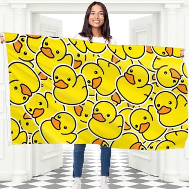Imagem de Bandeira de patos de borracha – Bandeira engraçada – poliéster 110Den - Impressão dupla face - 2 ilhós de latão, grande 1,5 m x 3 pés