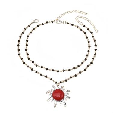 Imagem de Vanesseva Colar feminino com pingente de girassol com contas de dupla camada – joia de cristal celestial boho, colar de sol de pedra colorida, estilo hippie gótico bruxo, opala e pedra da lua, Zinco