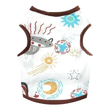Imagem de HRTTSY Camiseta para cachorro pequeno fofo filhote de cachorro gato roupas de algodão macio sem mangas camisetas para cães pequenos gatos verão colete para cães camiseta camiseta chihuahua yorkie shih tzu roupas para animais de estimação (café nave espacial, PP)