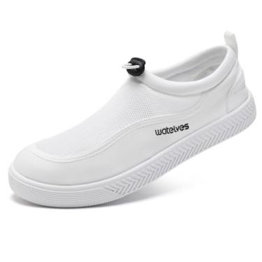 Imagem de WateLves Tênis aquático masculino e feminino de secagem rápida, casual, sem cadarço, com orifícios de drenagem, leve, antiderrapante para esportes aquáticos ao ar livre, Malha/branco, 8.5 Women/6.5
