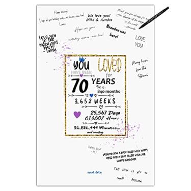 Imagem de Pôster de livro de visitas de festa de aniversário de 70 anos - Banner de decoração de mesa central para mulheres ou homens que completam 70 anos - Sweet Guest Book Alternative - Placa de lembrança de