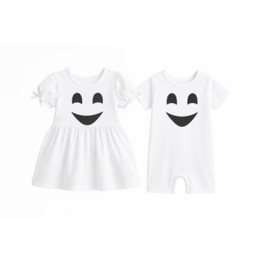 Imagem de Kit Fantasia Fantasminha  Vestido e Macacão Halloween Infantil - Ana F