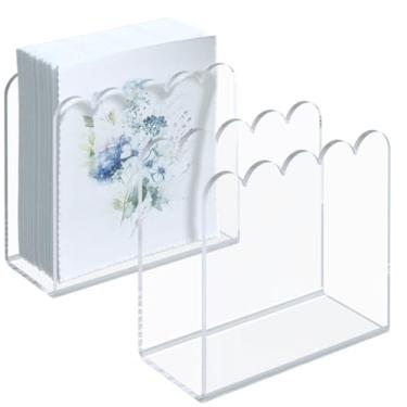 Imagem de Porta-guardanapos, pacote com 2 porta-guardanapos de acrílico recortado para mesa, dispensador de guardanapos de coquetel em forma de U para bar dispensador de papel de seda transparente para casa de