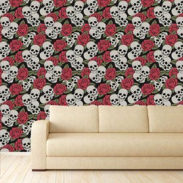 Imagem de Papel de Parede Adesivo - Caveiras em Rosas - 010ppd - Allodi