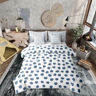 Imagem de Erosebridal Jogo de cama solteiro com bolinhas azul marinho, conjunto de lençóis para adolescentes e adultos, geométrico, retrô, branco, conjunto de edredom leve em uma bolsa, 7 peças