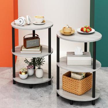Imagem de Mesa lateral RISWER, pequena, redonda, de 3 camadas, oval, cinza, conj