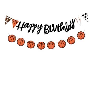 Imagem de KUNGOON Faixa de basquete feliz aniversário, decoração de festa com tema esportivo, laranja preto, suprimentos de festa de aniversário, para crianças, adolescentes, meninos, homens, artigos de festa