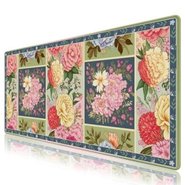 Imagem de AIMSA Tapete de mesa rosa para teclado e mouse, mouse pad grande, tapete de mesa floral, antiderrapante, 2GG, grande, mousepad com bordas costuradas para computador, escritório, casa