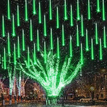 Imagem de Joomer Luzes de Natal ao ar livre, 10 tubos de 30 cm, 240 luzes de LED para chuva de meteoros, luzes em cascata de gelo com temporizador à prova d'água e conectável para decoração de Natal (verde)