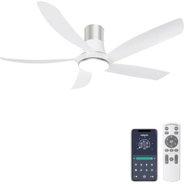 Imagem de Ohniyou Ventilador de teto de perfil baixo de 147 cm com luz - Ventilador de teto interno e externo com controle remoto, motor CC reversível, regulável, ventilador moderno para sala de estar e pátio
