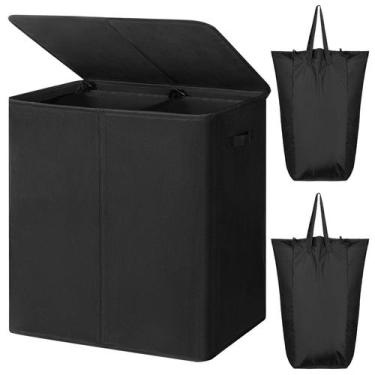 Imagem de Cesto de roupa suja WOWLIVE 140L duplo com tampa e sacos removíveis