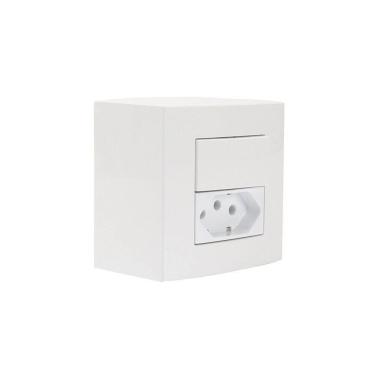 Imagem de Caixa De Sobrepor 75x75 Com Interruptor Simples 10a E Tomada 2p+t 10a Margirius Sleek Branca