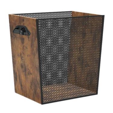 Imagem de Lata de lixo Fozxsvg 18.9L Cesto de lixo decorativo rústico de madeira