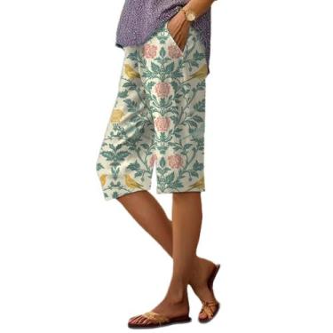 Imagem de Bermuda Shorts Domirica, calças de verão femininas com estampa rosa, 5