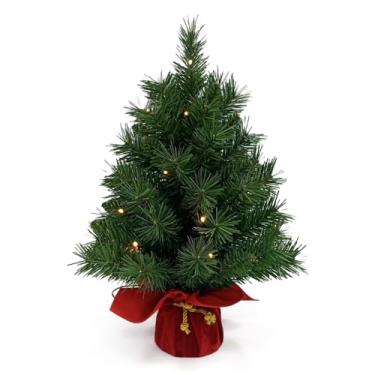 Imagem de ZJchao Decoração de Mesa de árvore de árvore de Natal Pequena de 20 Polegadas Com Luminária Branca e Branca Luminja Vermelha Frutas de Pinha de Pinheiro de Pinheiro (Agulha verde de pinheiro de PVC)