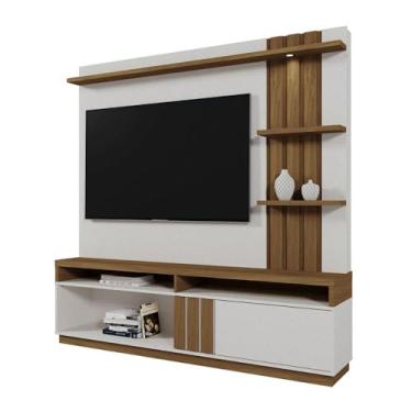 Imagem de Home Mariana com Led e 1 Porta Ripada para Tv até 55” Perola Metalizado/amendoa