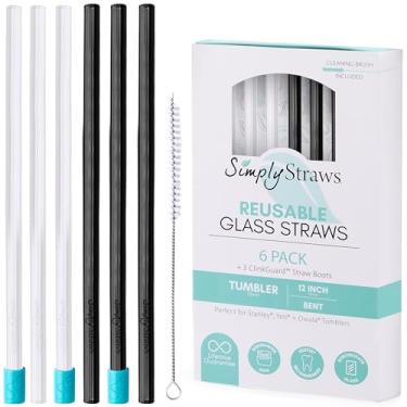 Imagem de Simply Straws Canudos de vidro de 30 cm retos (pacote com 6) – Canudos de vidro reutilizáveis para copo Stanley de 1,134 g, com escova de limpeza – Durável, seguro para lava-louças, uso quente e frio