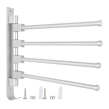 Imagem de Prateleira de Toalha de Alumínio Espaço Móvel Suporte de Haste Múltipla Organizador de Armazenamento de Banheiro para Casa Hotel Banheiro (Quatro postes com gancho)