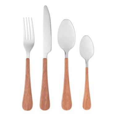 Imagem de Faqueiro De Aço Inox Com Cabo Plástico Amadeirado Milão 24pc - Wolff