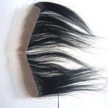 Imagem de Choshim Peruca de cabelo frontal de renda francesa para testa masculina 100% cabelo humano em forma de V Sistema de substituição de linha de cabelo natural masculino. Cor preta natural (0,59 × 7,09