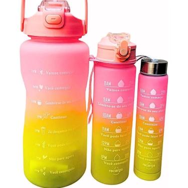 Imagem de 2X Kit 3 Garrafas Água Academia 2000 900 300Ml Squeezes Ades