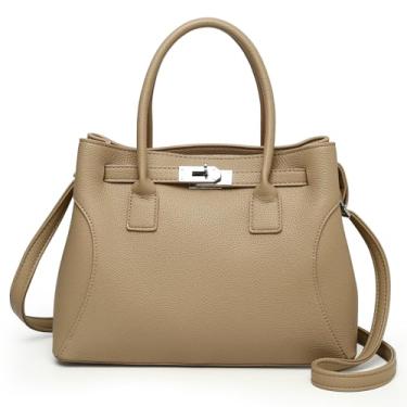 Imagem de Eslcorri Bolsa feminina com alça superior bolsa média bolsa de ombro moderna couro PU bolsa tiracolo Hobo Pocketbook, Caqui, Medium, Elegante, formal, elegante