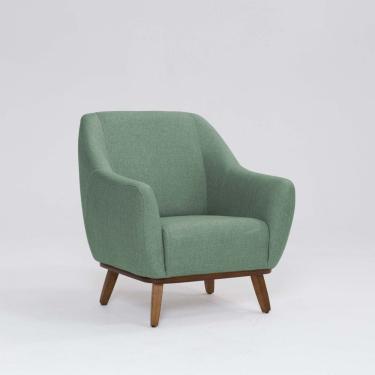 Imagem de Poltrona Tecido Linho Base Madeira Paloma Mescla Verde Salvia