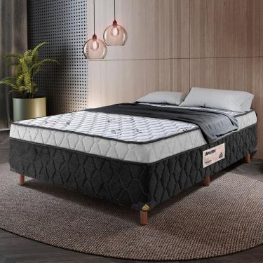 Imagem de Cama Box Casal Espuma D-28 100% Poliéster 138x52cm Sonnus Branco / Preto Fosco