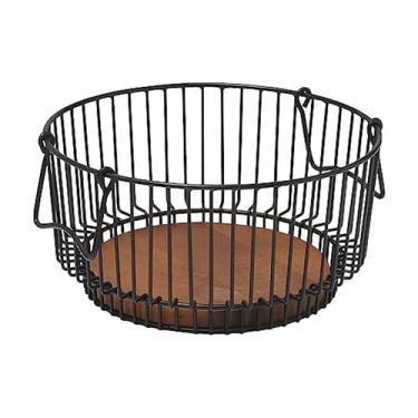 Imagem de Gourmet Basics by Mikasa Cesta de arame Ashford com base de madeira de manga, preta