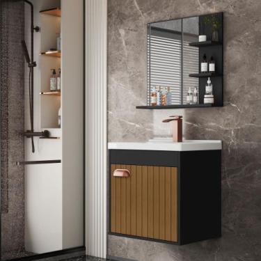 Imagem de Conjunto Gabinete com Espelheira e Cuba para Banheiro Hercules Preto R