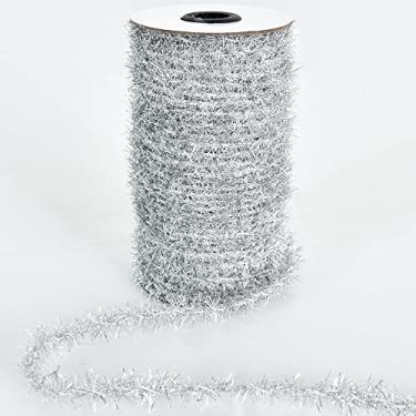 Imagem de Fita de guirlanda de tinsel fina prata de 4,7 m com glitter fina metálica guirlanda de tinsel fio de Natal para embrulho de árvore de Natal, aniversário, festa de família, decorações de casamento, 60