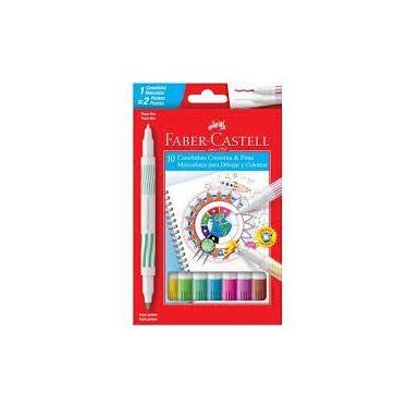 Imagem de Caneta hidrocor ponta dupla contorna e pinta 10 cores - faber castell 