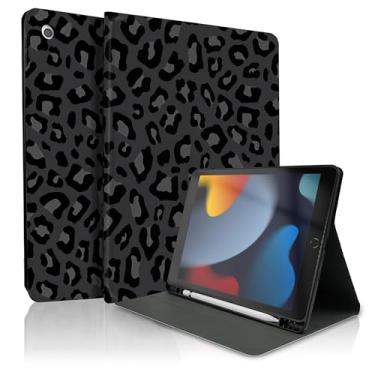 Imagem de TopPerfekt Capa para crianças, meninos, meninas para iPad 9ª/8ª/7ª geração, 10,2 polegadas, com suporte para lápis, hibernar/despertar automático, antiderrapante e antichoque (leopardo preto e cinza)