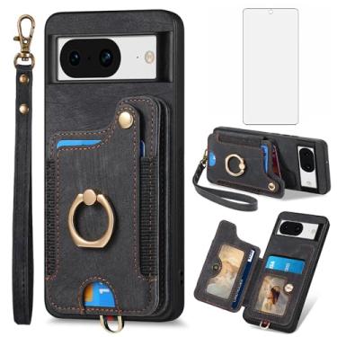 Imagem de Asuwish Capa de telefone para Google Pixel 8 5G capa carteira com protetor de tela de vidro temperado alça de pulso cordão RFID suporte para cartão de crédito anel suporte acessórios para celular