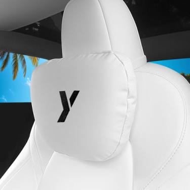 Imagem de Travesseiro de pescoço de carro de couro Nappa para Tesla Model Y Model 3 Juniper/Highland almofada de encosto de cabeça espuma viscoelástica design ergonômico respirável altura ajustável acessórios