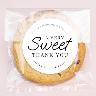 Imagem de Big Dot of Happiness Adesivos de agradecimento e sacos transparentes para biscoitos, sacos de guloseimas de celofane 10 x 18 cm, presentes de festa de casamento, doces ou assados - 25 unidades